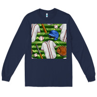Navy baseball uniform and field seamless pattern Long Sleeve Tee - BundleAndBundleShop
