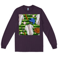 Plum baseball uniform and field seamless pattern Long Sleeve Tee - BundleAndBundleShop