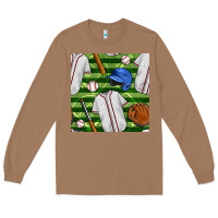 Toasted Coconut baseball uniform and field seamless pattern Long Sleeve Tee - BundleAndBundleShop