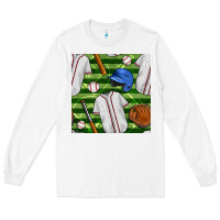 White baseball uniform and field seamless pattern Long Sleeve Tee - BundleAndBundleShop