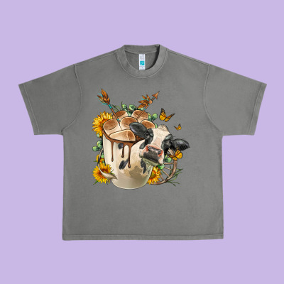 Black And White Cow Coffee Cup Urban Heavy Tee Designed By Fadigitalartstudio
