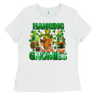 White St. Patrick's Day gnomes Ladies Tee - CowGirlArtShop