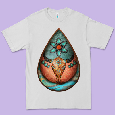 Teardrop Tooled Leather Bullskull Earrings Premium Tee Designed By Jasminsmagicworld
