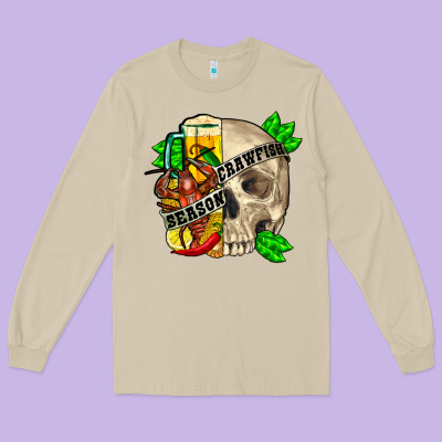 Skull Crawfish Season Long Sleeve Tee Designed By Fadigitalartstudio