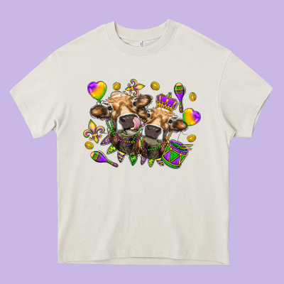 Mardi Gras Heifers Heavy Core Tee Designed By Howdyjamesfarm
