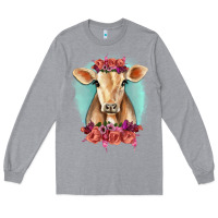 Heather Grey Floral Cow Long Sleeve Tee - RanaPortraitStore