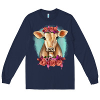 Navy Floral Cow Long Sleeve Tee - RanaPortraitStore
