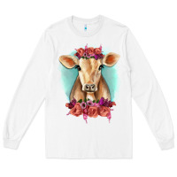 White Floral Cow Long Sleeve Tee - RanaPortraitStore