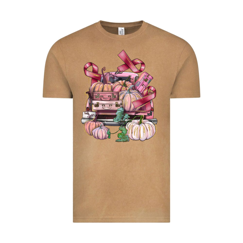Breast Cancer Truck With Pumpkins Vintage Tee by FaDigitalArtStudio | Teevron