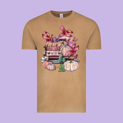 Breast Cancer Truck With Pumpkins Vintage Tee Designed By Fadigitalartstudio