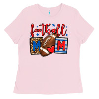 Bubblegum Pink Football mom red and blue team color mother's day Ladies Tee - HowdyJamesFarm