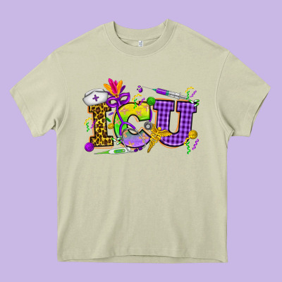 Mardi Gras Icu Nurse Heavy Core Tee Designed By Howdyjamesfarm