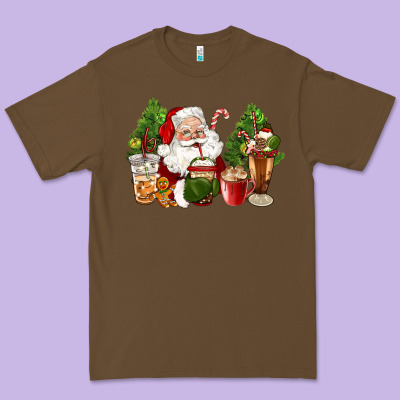 Santa Coffee Cups Christmas Premium Tee Designed By Cowgirlartshop