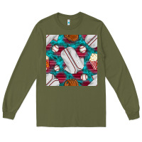 Army Green baseball  uniform with turquoise gemstone seamless pattern Long Sleeve Tee - BundleAndBundleShop