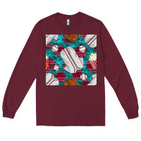 Burgundy baseball  uniform with turquoise gemstone seamless pattern Long Sleeve Tee - BundleAndBundleShop