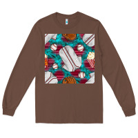 Chestnut baseball  uniform with turquoise gemstone seamless pattern Long Sleeve Tee - BundleAndBundleShop