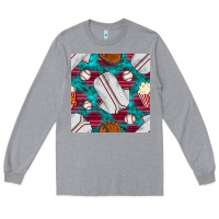 Heather Grey baseball  uniform with turquoise gemstone seamless pattern Long Sleeve Tee - BundleAndBundleShop