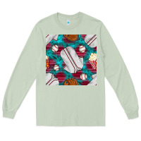 Matcha baseball  uniform with turquoise gemstone seamless pattern Long Sleeve Tee - BundleAndBundleShop