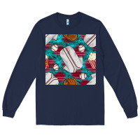 Navy baseball  uniform with turquoise gemstone seamless pattern Long Sleeve Tee - BundleAndBundleShop