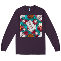 Plum baseball  uniform with turquoise gemstone seamless pattern Long Sleeve Tee - BundleAndBundleShop