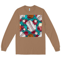 Toasted Coconut baseball  uniform with turquoise gemstone seamless pattern Long Sleeve Tee - BundleAndBundleShop