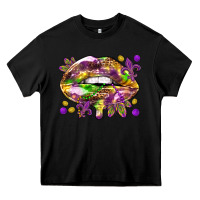 Black Mardi Gras lips Heavy Core Tee - HowdyJamesFarm