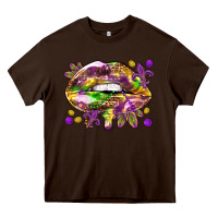 Chocolate Brown Mardi Gras lips Heavy Core Tee - HowdyJamesFarm