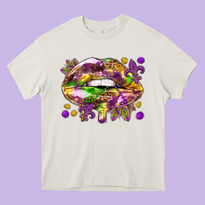 Mardi Gras Lips Heavy Core Tee Designed By Howdyjamesfarm