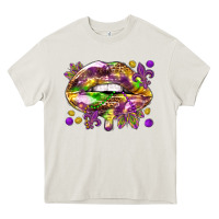 Cream Mardi Gras lips Heavy Core Tee - HowdyJamesFarm