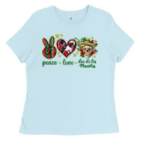 Baby Blue Peace love dia de los muertos Mexico Ladies Tee - HowdyJamesFarm