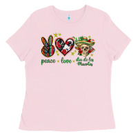 Bubblegum Pink Peace love dia de los muertos Mexico Ladies Tee - HowdyJamesFarm
