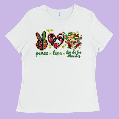 Peace Love Dia De Los Muertos Mexico Ladies Tee Designed By Howdyjamesfarm