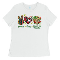 White Peace love dia de los muertos Mexico Ladies Tee - HowdyJamesFarm