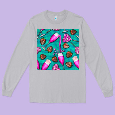 Valentines Day Champagne And Strawberry Long Sleeve Tee Designed By Bundleandbundleshop
