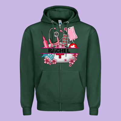 Costom Name Nurse Hat And Elements Zipper Hoodie Designed By Adodesignshop