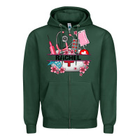 Sports Green costom name nurse hat and elements Zipper Hoodie - AdoDesignShop