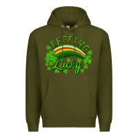 Army Green Feeling lucky with rainbow Premium Hoodie - RanaPortraitStore