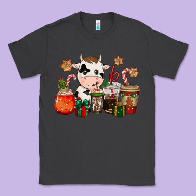 Cow Coffee Cups Christmas Classic Tee Designed By Cowgirlartshop