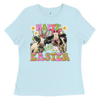 Baby Blue Happy Easter Heifers Easter Day Ladies Tee - CowGirlArtShop