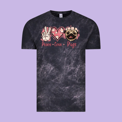 Peace Love Pugs Vintage Tee Designed By Jasminsmagicworld