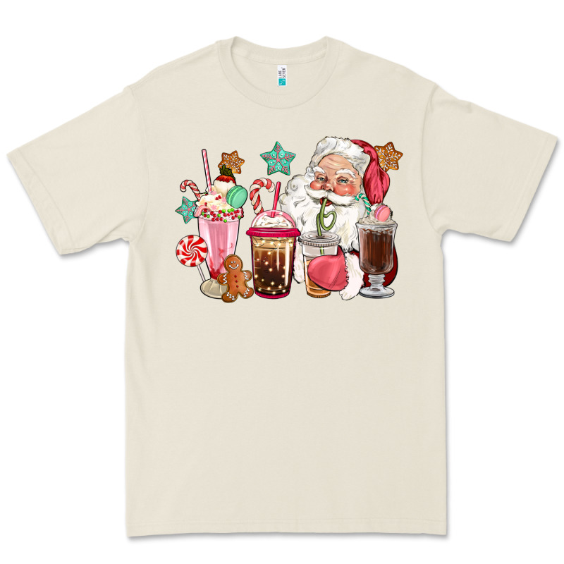 Pink Santa Christmas Santa Coffe Cups Premium Tee by CowGirlArtShop | Teevron