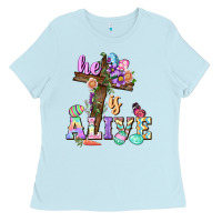 Baby Blue He is alive Easter Day Ladies Tee - CowGirlArtShop