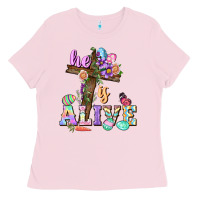 Bubblegum Pink He is alive Easter Day Ladies Tee - CowGirlArtShop