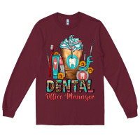 Burgundy dental office manager cold drink frappe Long Sleeve Tee - FaDigitalArtStudio