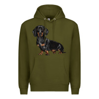 Army Green Dachshund Dog Illustrations Premium Hoodie - LillyAllenDesigns