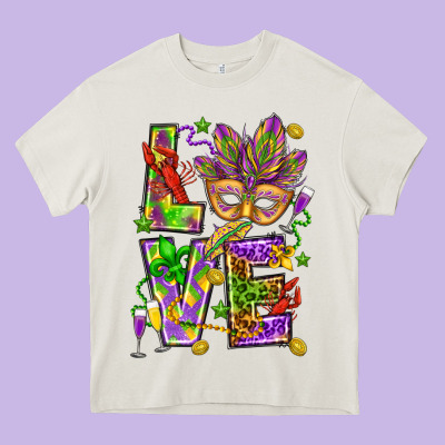 Mardi Gras Love Heavy Core Tee Designed By Howdyjamesfarm