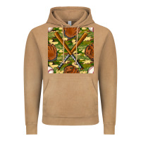 Vintage Camel baseball bat and gloves with camouflage seamless pattern Vintage Hoodie - BundleAndBundleShop