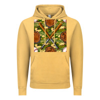 Vintage Mustard baseball bat and gloves with camouflage seamless pattern Vintage Hoodie - BundleAndBundleShop