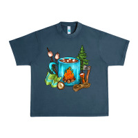 Midnight Navy Camping Coffee Urban Heavy Tee - FaDigitalArtStudio