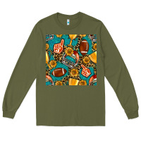 Army Green american football winner cup and helmet seamless pattern Long Sleeve Tee - BundleAndBundleShop